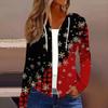 Women's Fashion Christmas Print Casual Zip-Up Long-Sleeved Hooded Jacket