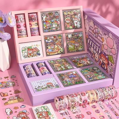 Kawaii 100 наклейки для ручного счета, подарочная коробка для заметок, милые наклейки на ленту для девочек, набор водонепроницаемых декоративных наклеек без вырезов
