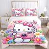 3pcs Butterflies & Hello Kitty Quilt Set Cartoon Themed Bed Quilt Set Lovely Character Bedroom Decor Bed Quilt Set Four Seasons (1 Cover + 2Pillo