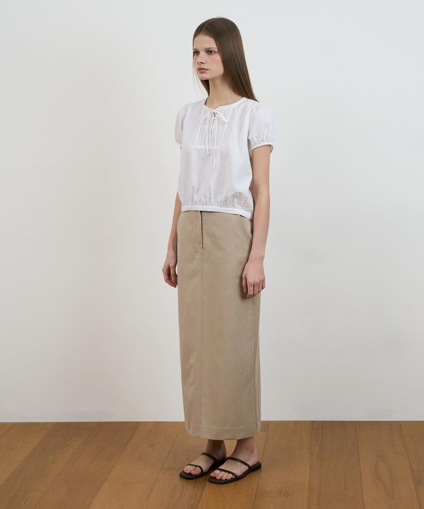 DEHEVE Puff Sleeve Ribbon Blouse [Ivory]