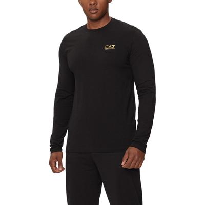 Мужская футболка EA7 с принтом логотипа, узкого кроя, с круглым вырезом, с длинным рукавом, черная 8NPT28-PJVQZ-0208