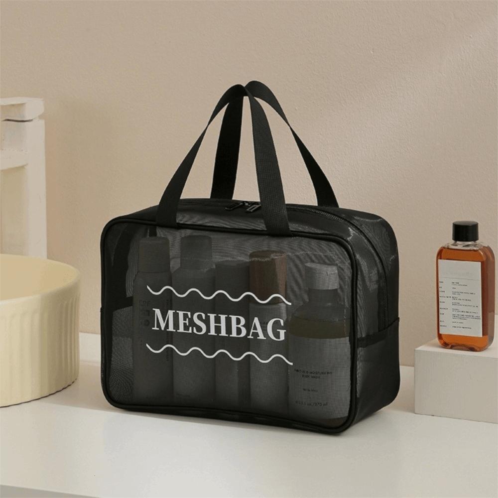 Large Capacity Mesh Cosmetic Bag Bow Travel Bathing Kit Fashion Toiletry Storage Bag Ladies