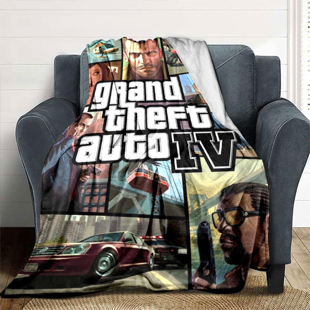 1 шт. Мягкое фланелевое одеяло Grand Theft Auto с дизайнерским принтом. Уютное одеяло для всех сезонов, идеально подходит для дивана, кровати, офиса
