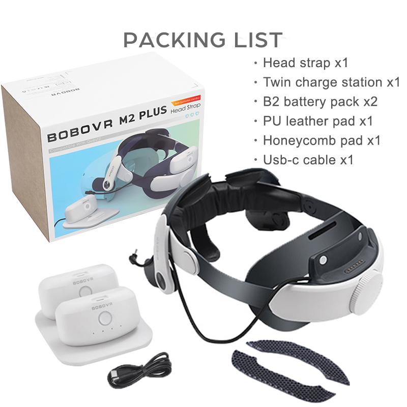 BOBOVR Комплект из двух аккумуляторов M2 Plus Head Strap, совместимый с зарядной станцией/док-станцией Meta Quest 2 VR с 2 аккумуляторами B2