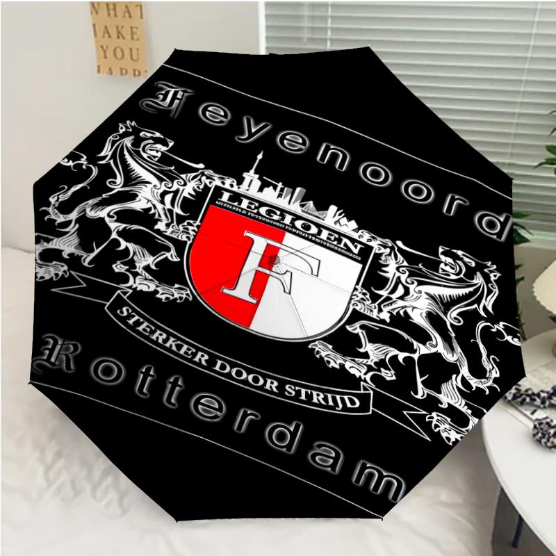 Feyenoord Rotterdam logo Print Automatic Umbrella, 8 Rib Iron Frame, Plastic Handle, Suitable for Outdoor Travel &Daily , Ideal Gift