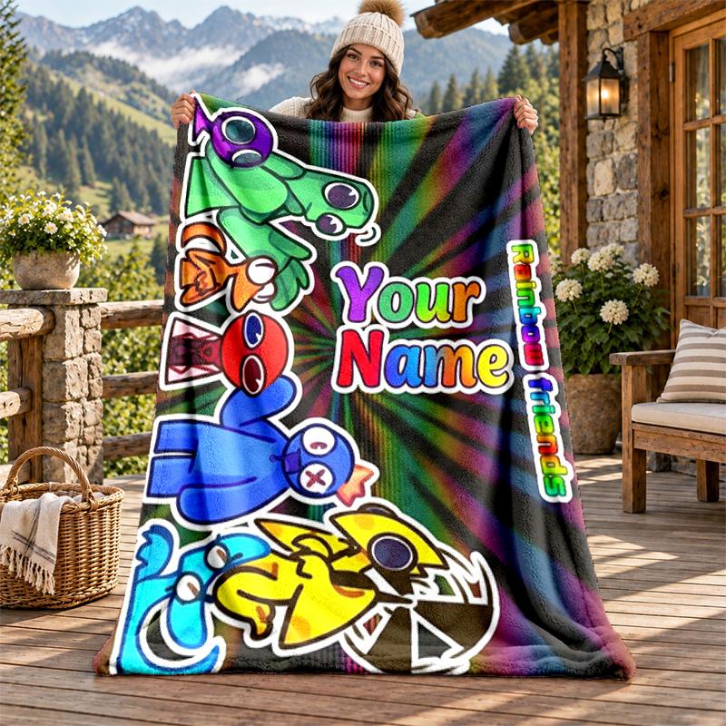 Banban Custom Name Flannel Blanket Personalized Soft Warm Plush Throw Blanket Customized Gift for Family Friends