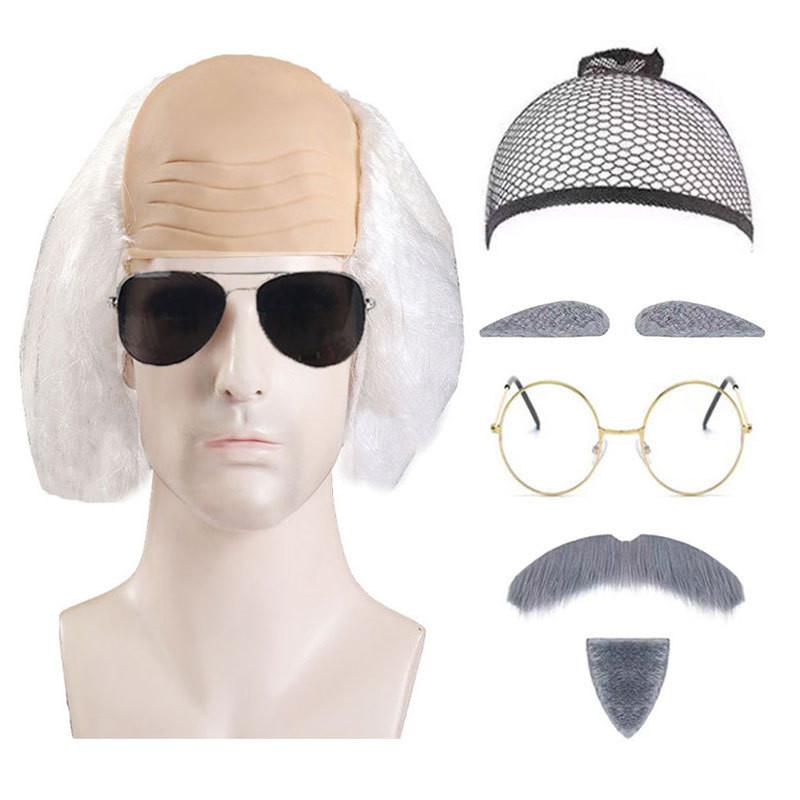 Premium Short Length Grandfather Wig Realistic Bald Head Costume Accessory For All Skin Tones