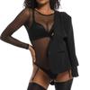 CINOON Боди с длинным рукавом, женский кружевной прозрачный женский пуловер, черные сексуальные боди, женский пуловер, повседневные комбинезоны