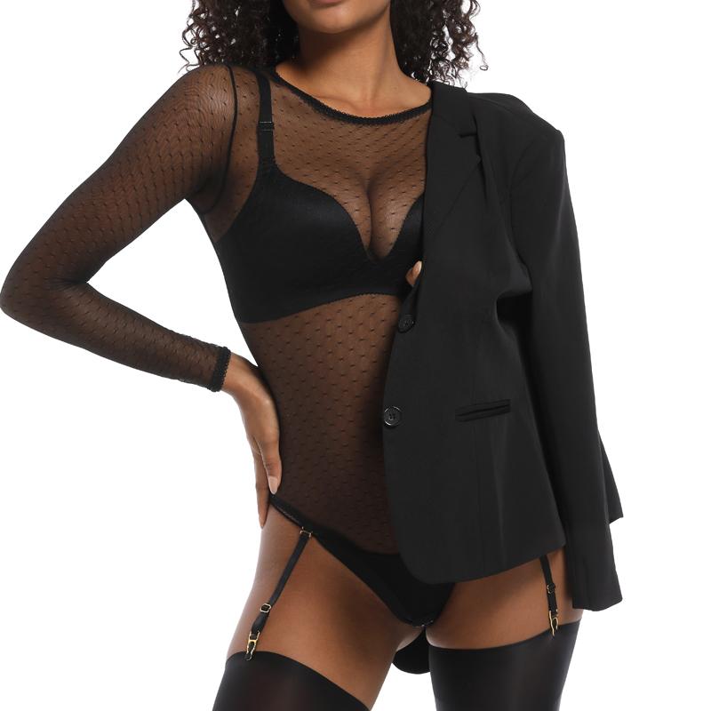 CINOON Боди с длинным рукавом, женский кружевной прозрачный женский пуловер, черные сексуальные боди, женский пуловер, повседневные комбинезоны