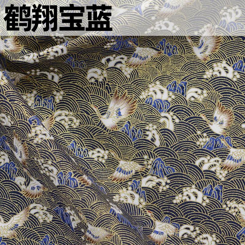 Ткань в японском стиле, чистый хлопок, с принтом, на метр, для одежды, ханьфу, скатерти, сумки, ручной работы, DIY, швейная ткань, бронзирование, синий