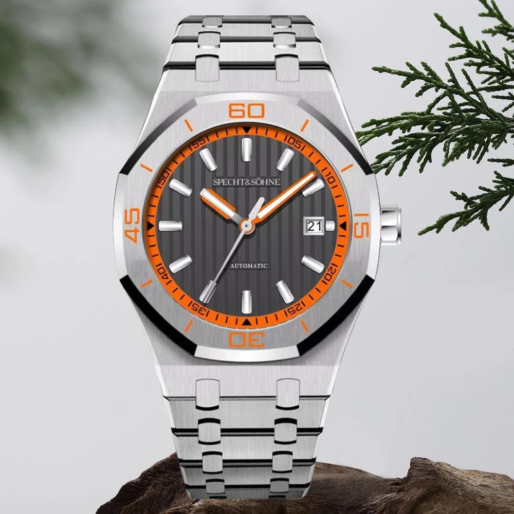 Новые Роскошные Автоматические Механические Часы Specht & Söhne Япония 8215 Механизм Часы из Нержавеющей Стали Сапфировое Стекло Водонепроницаемые 40 мм