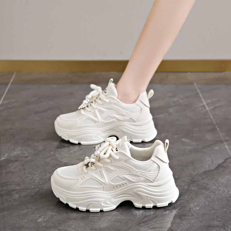 CRLAYDK Designer Women's Platform Chunky Fashion Sneakers Walking Lace Up Dad Shoes Wedge Mesh Trendy Sport Casual Tennis