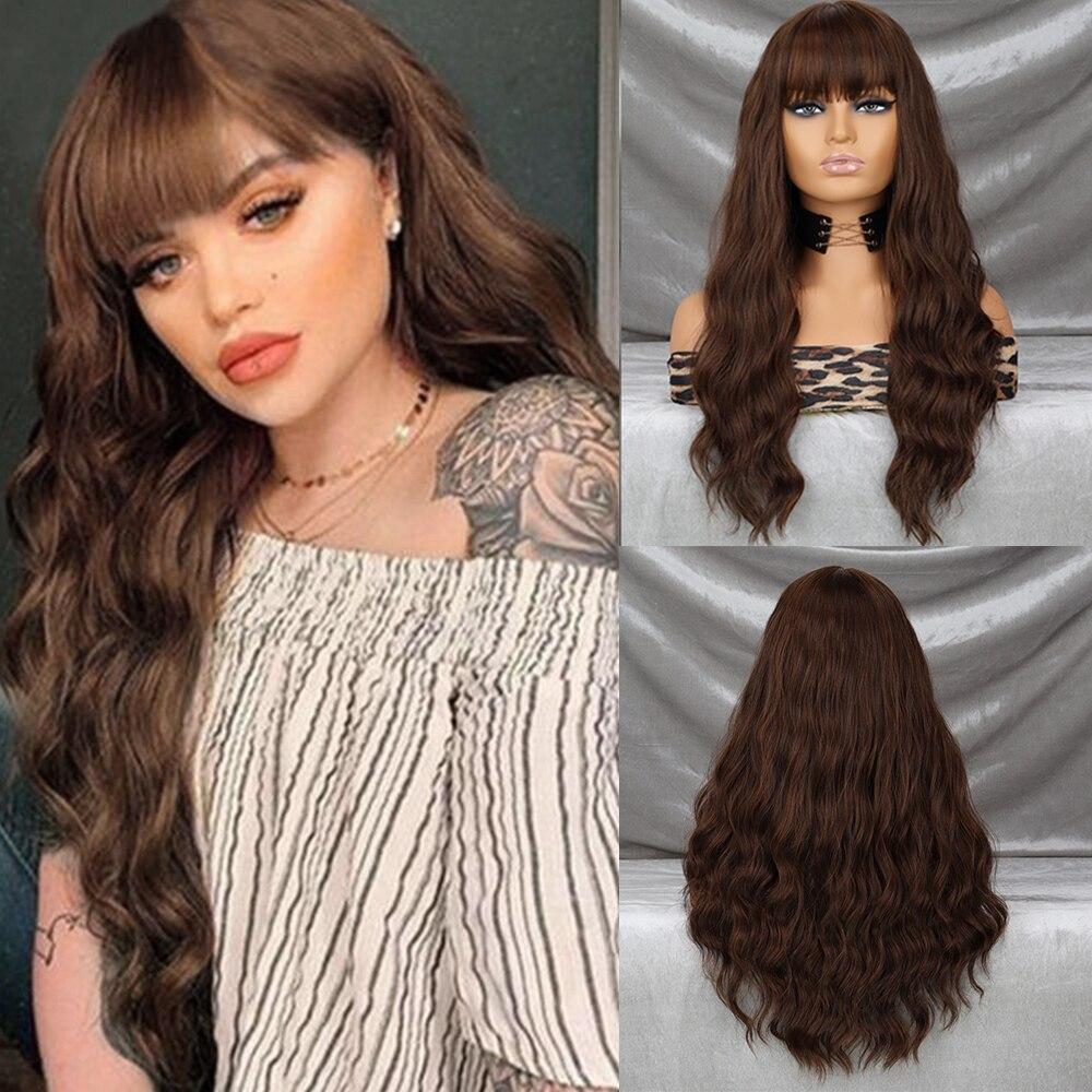 XINRAN Парик с длинными волнами, коричневый, средняя часть, черный, женский парик из синтетического высокотемпературного волокна, подходит для повседневного ношения, парики для косплея