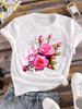 (Азиатский размер) Милая милая футболка с коротким рукавом с цветочным принтом, женская футболка, повседневная модная женская футболка с цветочным принтом
