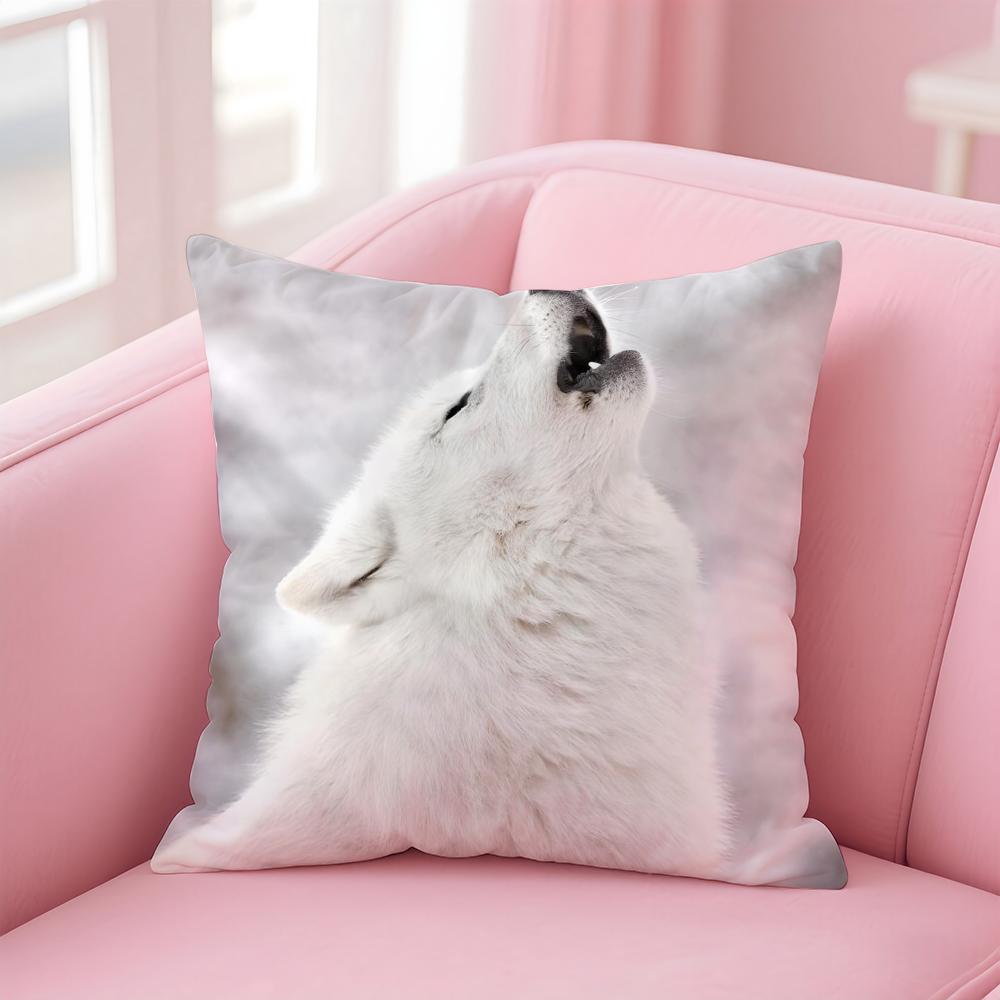Casual daily Wild Powerful Majestic White Wolf Cushion Cover Linen Pillowcase Cover Soft Decor for Sofa Home Room