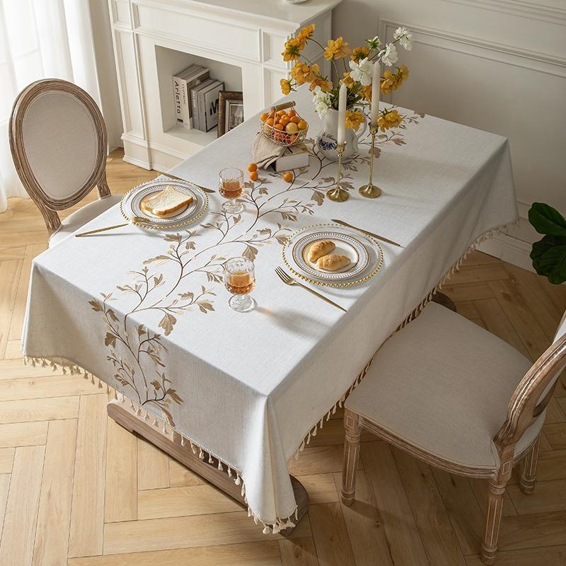 Linen Cotton Blend Rectangular Tablecloth Modern Simple Fringed Tea Table Cover Fresh Style