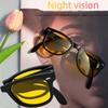 Non-polarized 1/2Pcs Folding Night Vision Glasses Men Women Classic Square Easy Carry Vintage Travel Glasses Portable Outdoor Sport Eye Glasses Men