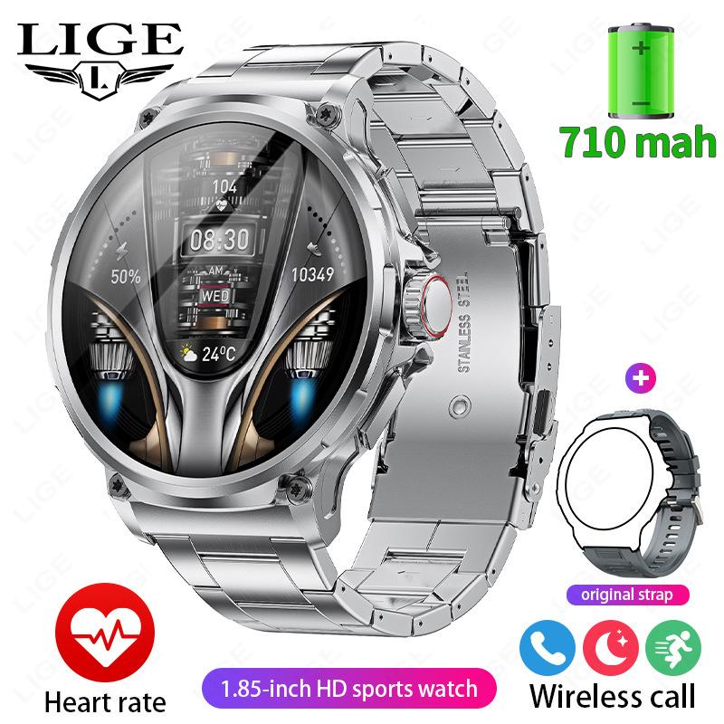 LIGE V69 Smart Watch 1.85" Large Screen Heart Rate Blood Oxygen Multi-Sport Waterproof Outdoor Watch Black