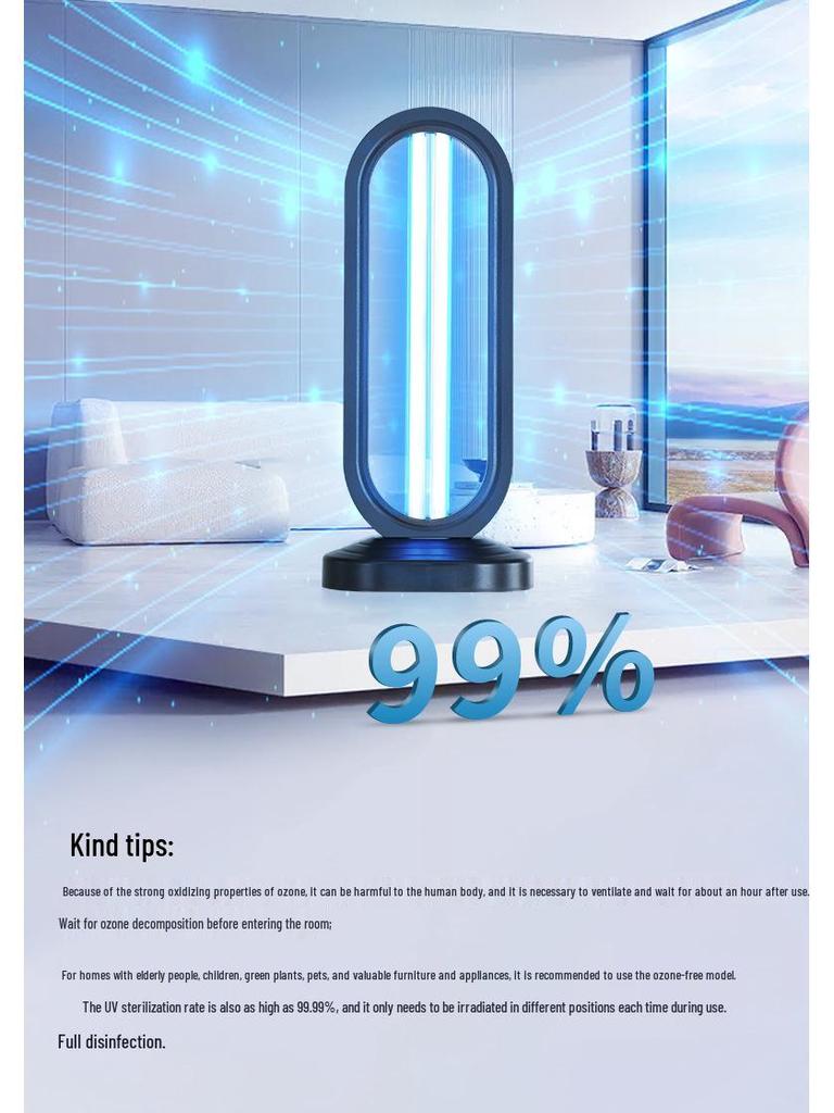 38W UV Disinfection Lamp with Ozone, Remote-Controlled Mobile Desktop Sterilizer.