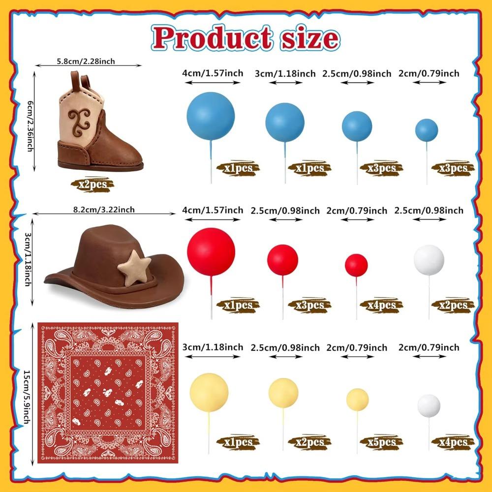34pcs red square scarf cowboy hat and boots cake top red yellow blue white foam ball for cowboy theme birthday baby shower party