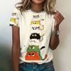 Летние женские футболки Повседневные футболки с коротким рукавом и круглым вырезом Модная уличная одежда Женская одежда оверсайз Футболки с мультяшным котом