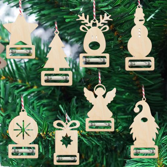 Yousheng 8Pcs Christmas Money Holders Wooden Gift Cards Decoration Xmas Tree Hanging Cash Ticket Holder for Christmas Party Home Decor