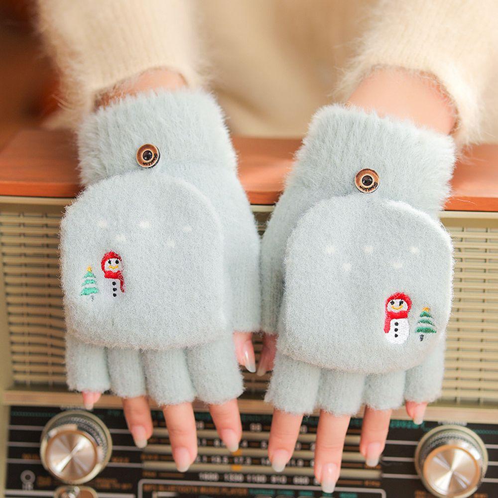 Color Outdoor Cycling Keep Warm Half Finger Gloves Women's Gloves Thick Mittens Flip Cover Gloves