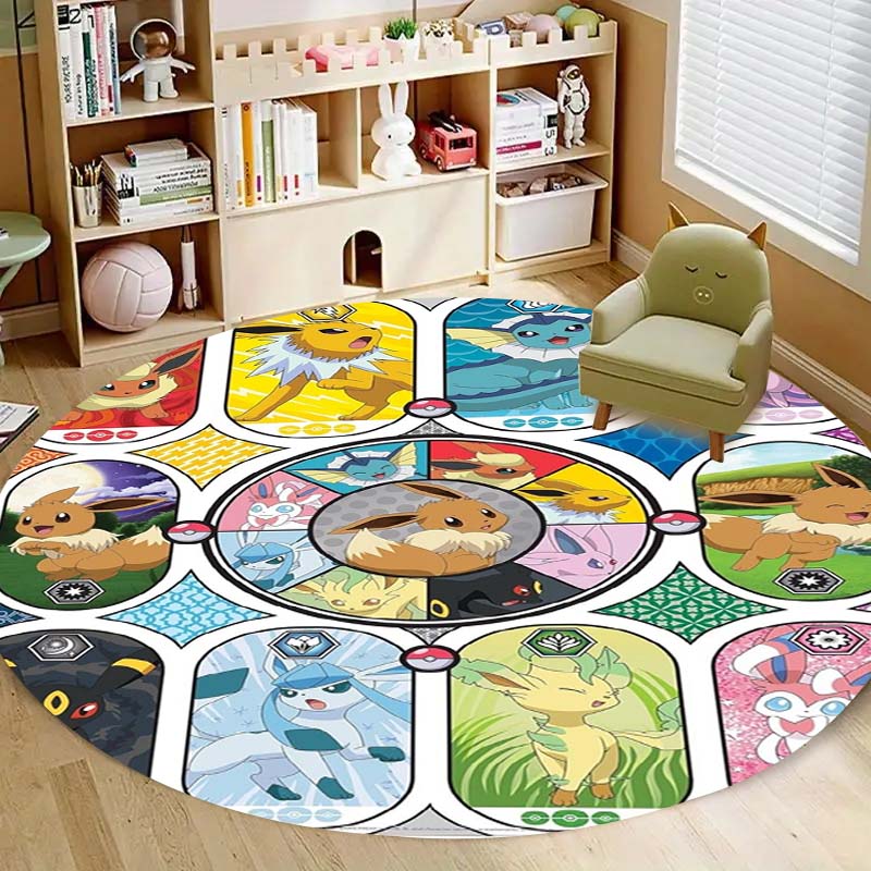 Lovely Eevee Cartoon Round Rug Fashion Aesthetic Floor Mat Wear Resistant Home Indoor Decor