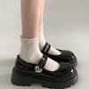 Черные туфли Мэри Джейн на толстой подошве с круглым носком, женские, новая летняя коллекция 2025 года, ретро, под юбку, с открытым верхом, на толстом каблуке, одинарные туфли