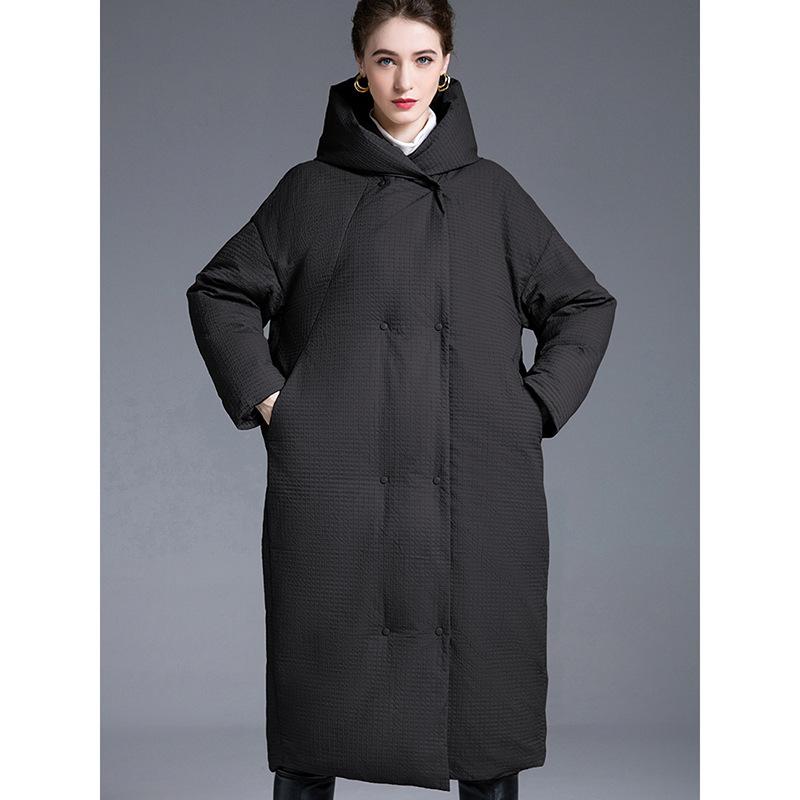 European and American new white duck down extended thickened knee cocoon large size down jacket women's high-end women's