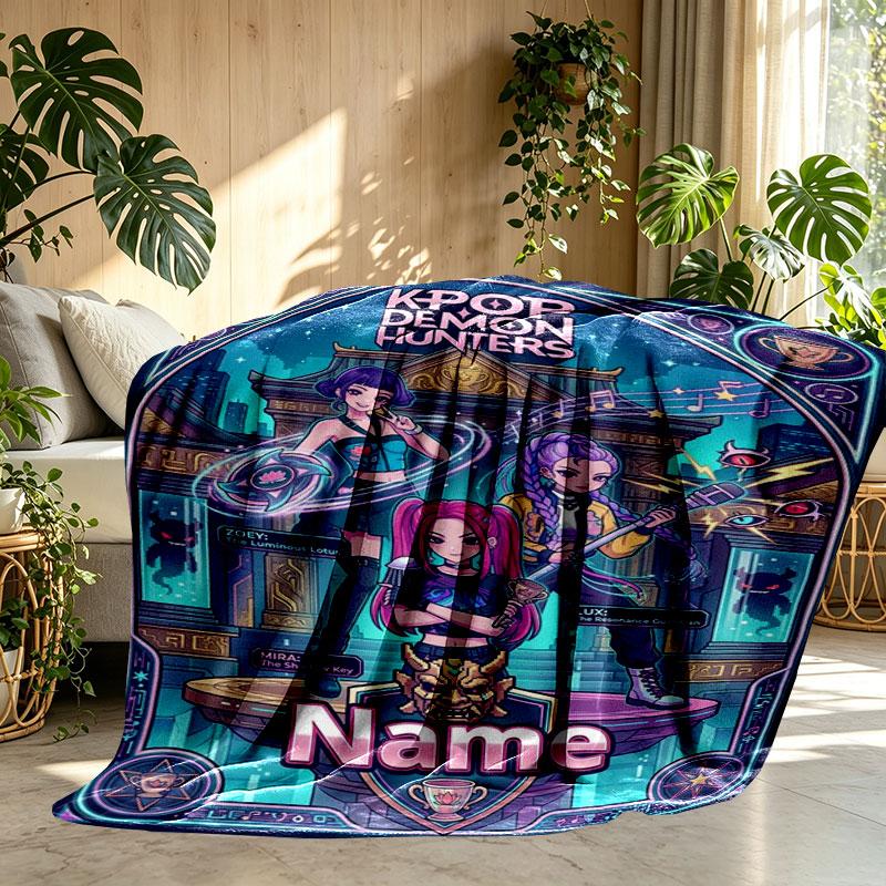 Custom Name Personalized Demon Hunters Kpop Print Blanket, Home Decor, Bedroom, Sofa, Camping, Couch, Gifts for Birthday Christmas