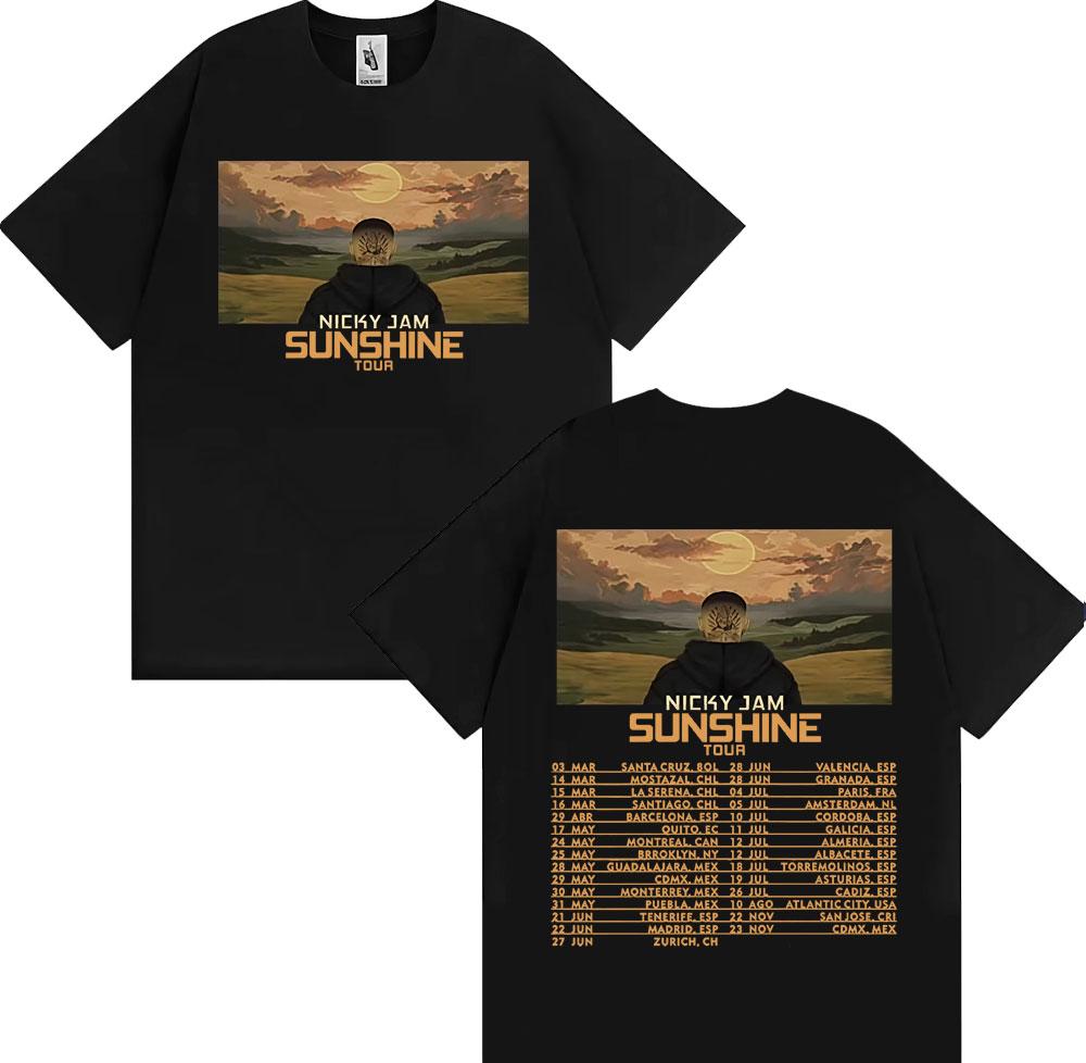 Rapper Nicky Jam Sunshine Tour Printed Tshirt Mens Clothing High Street Hip Hop Punk T Shirts pure Cotton Short Sleeve Top