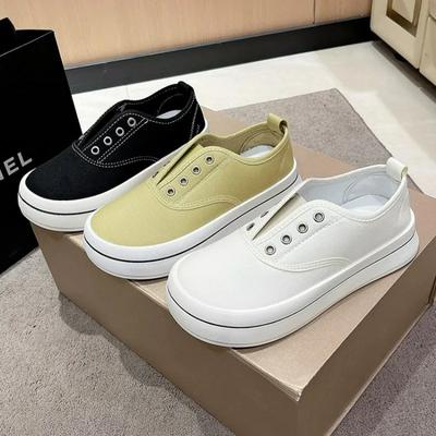 Модные женские парусиновые туфли на плоской подошве 2024 года, летние новые низкие неглубокие женские кроссовки без застежек, повседневные кроссовки zapatillas mujer, белые женские кроссовки