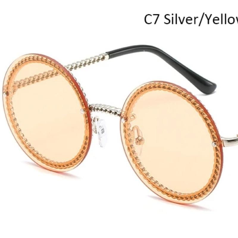 Модные круглые женские очки, винтажные роскошные солнцезащитные очки без оправы, женские градиентные женские солнцезащитные очки