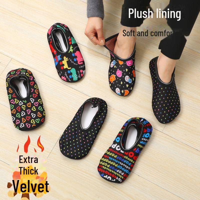 Women's Anti-Slip Indoor Floor Socks with Warm Velvet Lining and Cute Prints for Home and Early Childhood Education