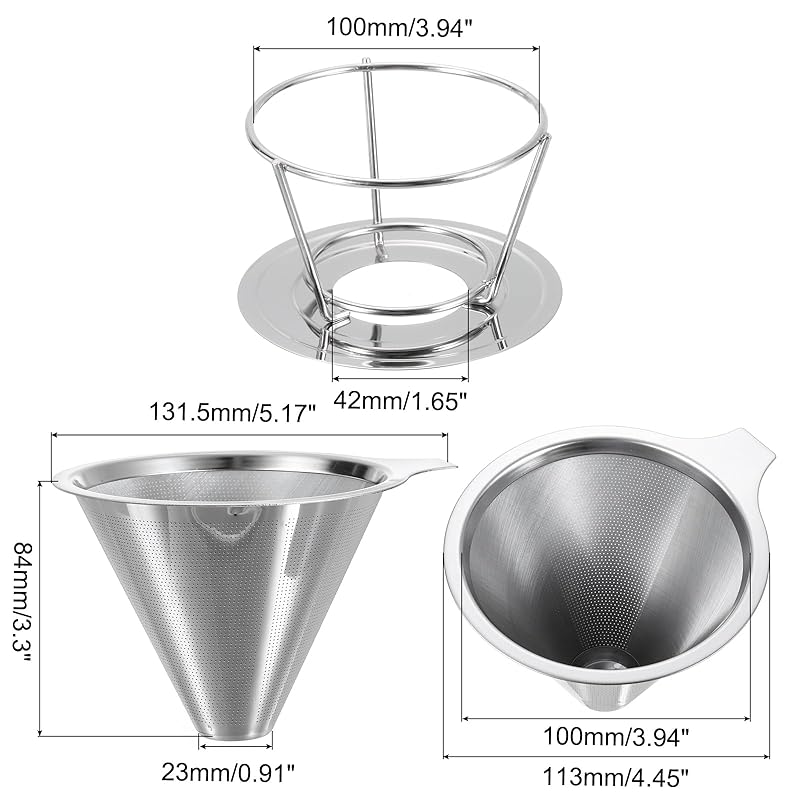 Uxcell pour over кофеварка 600 ячеек многоразовый фильтр для кофеварки нержавеющая сталь диаметр 113 мм на 1-2 чашки