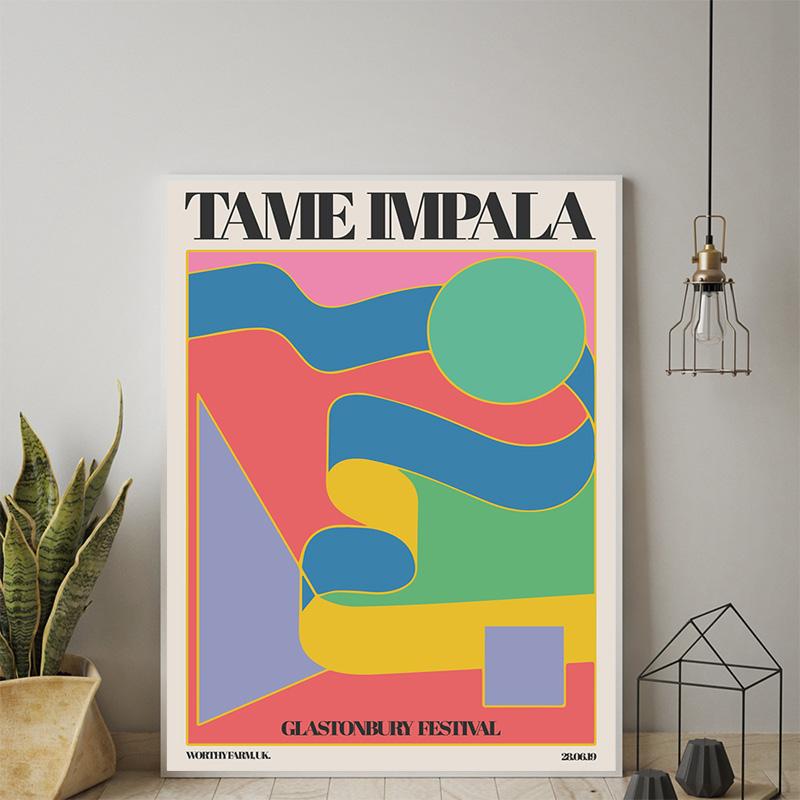 Настроить Tame Impala at Glastonbury Gig Poster, винтажный красочный холст, картина, ретро настенные панно для гостиной, домашний декор