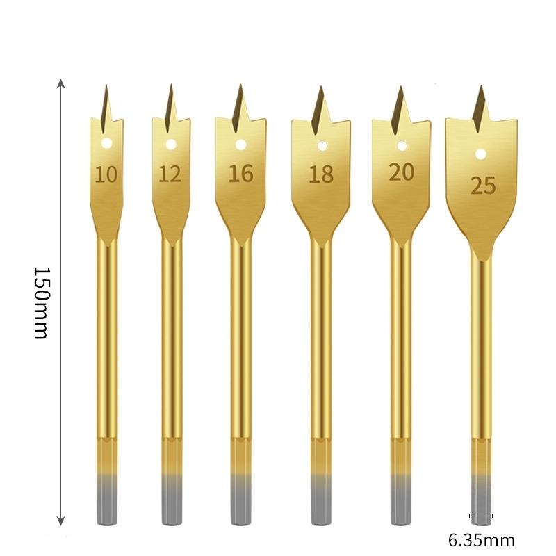 1 набор из 6 лопаточных сверл, набор плоских сверл, дырокол с титановым покрытием, деревообрабатывающий инструмент из углеродистой стали 10/12/16/18/20/25 мм