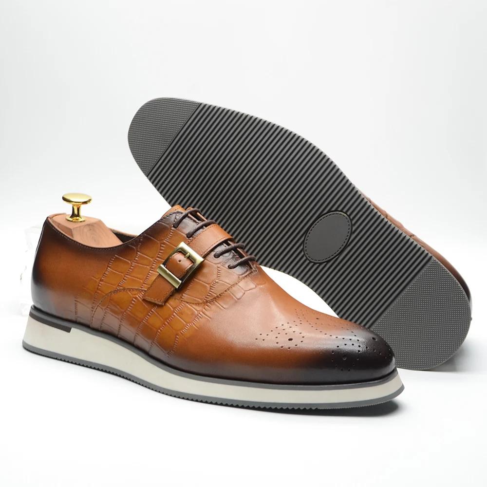 Мужские туфли Оксфорды из натуральной кожи, плоская подошва, на шнуровке, с ремешком-монком, мужские кроссовки, броги, деловые кэжуал, формальные туфли для мужчин
