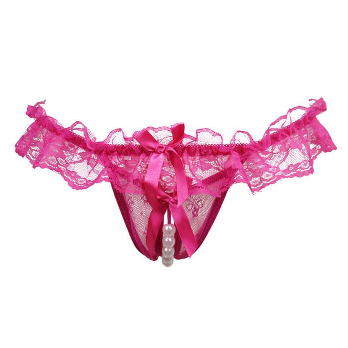 Женщины Девушка Бантом Бусины Кружевные Трусики Трусики Стринги Нижнее Белье 
