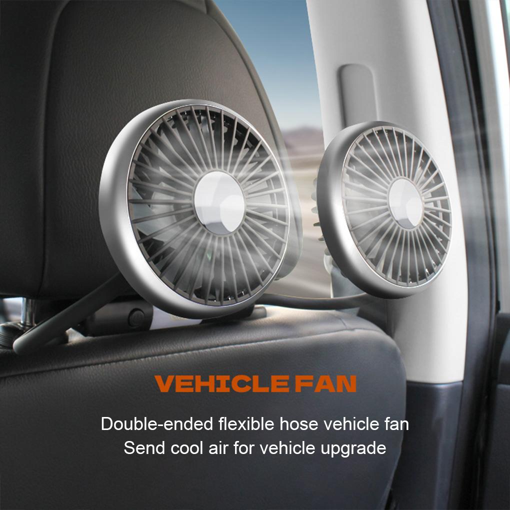 360° Rotatable Car Cooling Fan USB Powered Dual Fan Heads 3 Wind Speed Levels 12V Automotive Fan