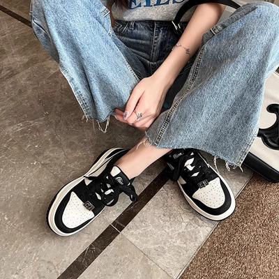 Белые туфли на толстой подошве из коровьей кожи, весна-лето, новая черно-белая ретро спортивная универсальная обувь на толстой подошве, увеличивающая рост, кеды, повседневная обувь