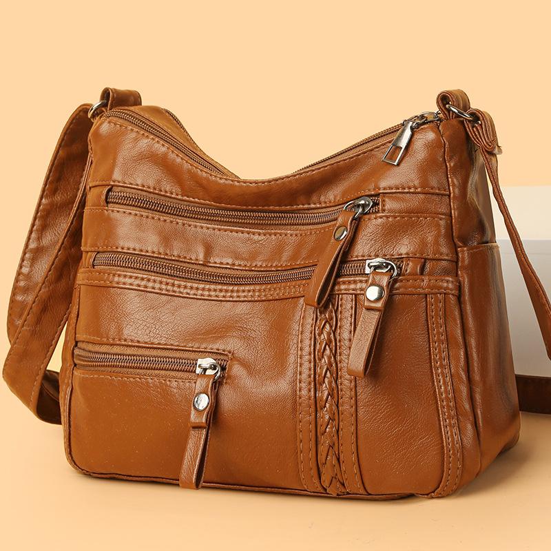 Single-shoulder Bag Soft Leather Multi-functional Zipper Bag Single-shoulder Crossbody Bag Casual and Simple Bag