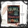 1pc Putuo Decor Vintage Halloween Metal Tin Sign - "Home Sweet Haunted Home" Wall Art with Haunted House & Skeleton Design, Perf