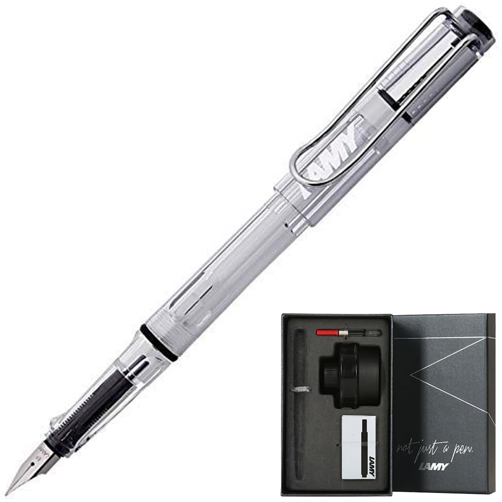 LAMY Fountain Pen Safari Special Gift Set for Back to School Bottle Ink Ink Cartridge Extra Fine Nib Size L12 (Converter + + Included) Transparent,