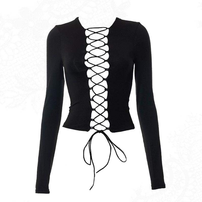 Y2K Sexy Street Spicy Girl с полым галстуком, облегающий короткий топ с футболкой с подкладкой