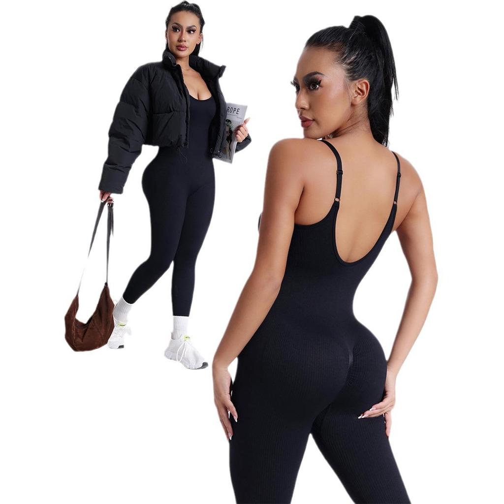 Women's Backless Seamless Ribbed Jumpsuit: Slimming Tank Bodysuit for Yoga