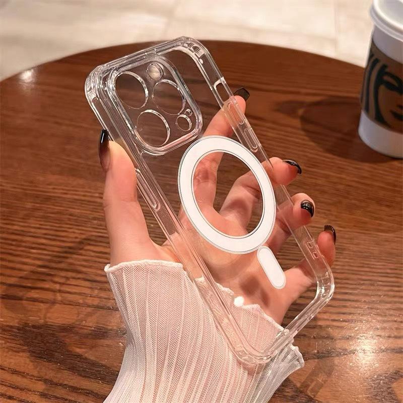 Подходит для iPhone 15 Прозрачный акриловый чехол для телефона с магнитной адсорбцией Apple 14 Полностью закрывающий чехол Magsafe