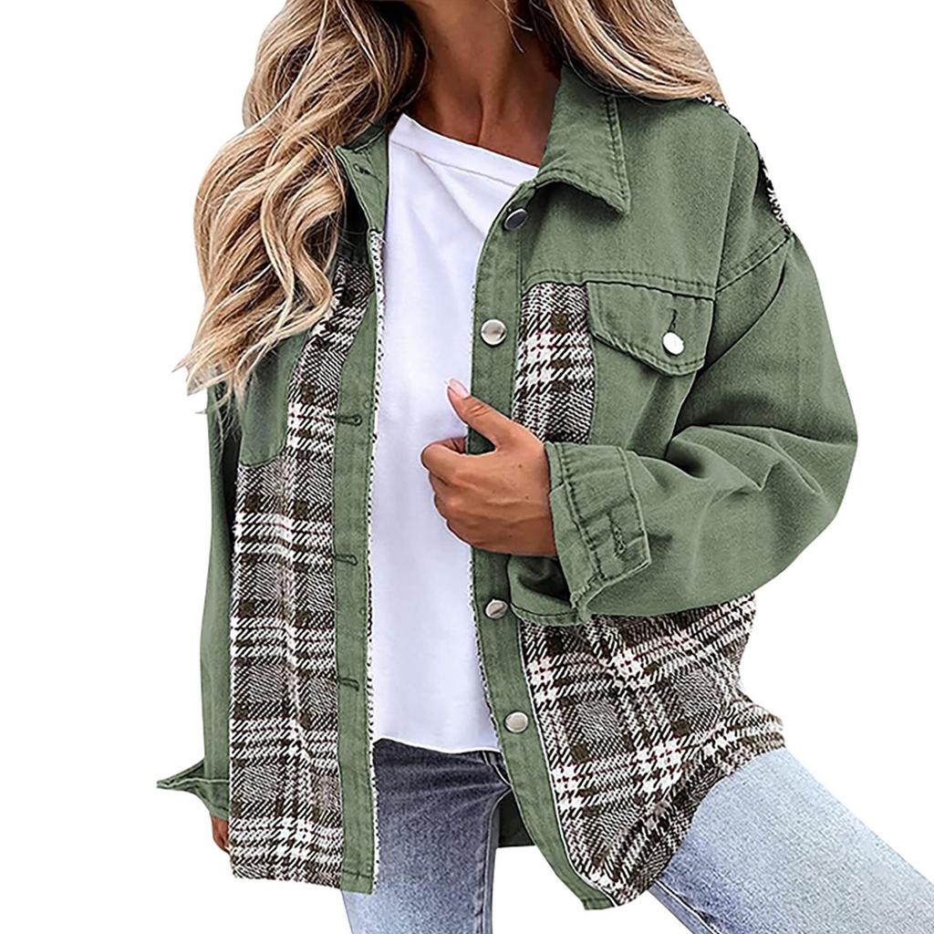 Womens Long Sleeve Denim Jacket Plus Size Basic Lapel Button Down Cropped Casual Jean Jackets Trucker Coats Jacket