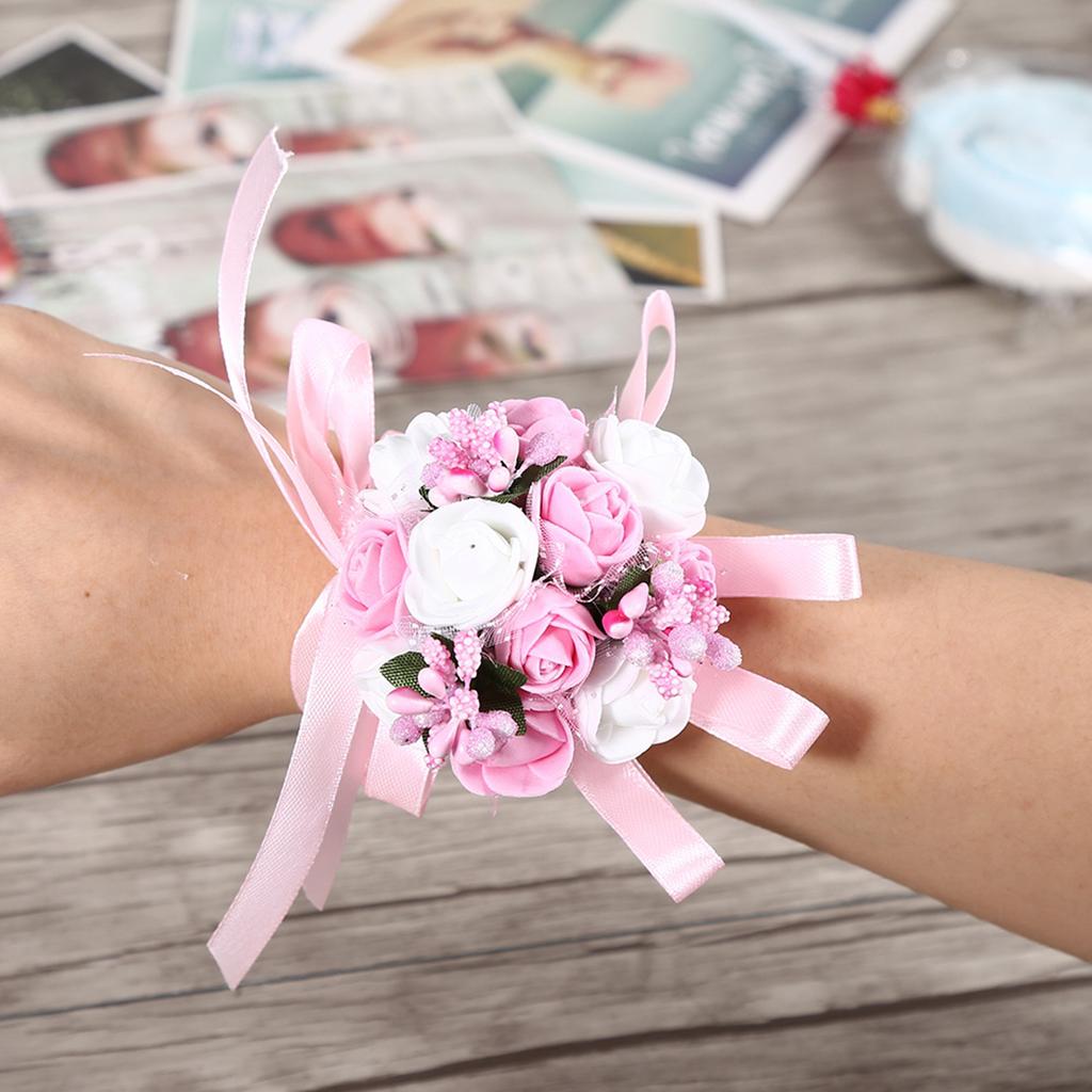 Свадебный подружка невесты запястье корсаж вечеринка выпускной танец рука лента цветок № 3 розовый белый